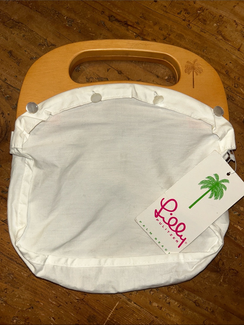 Lilly Pulitzer White Canvas Tote frame with Wooden Handles